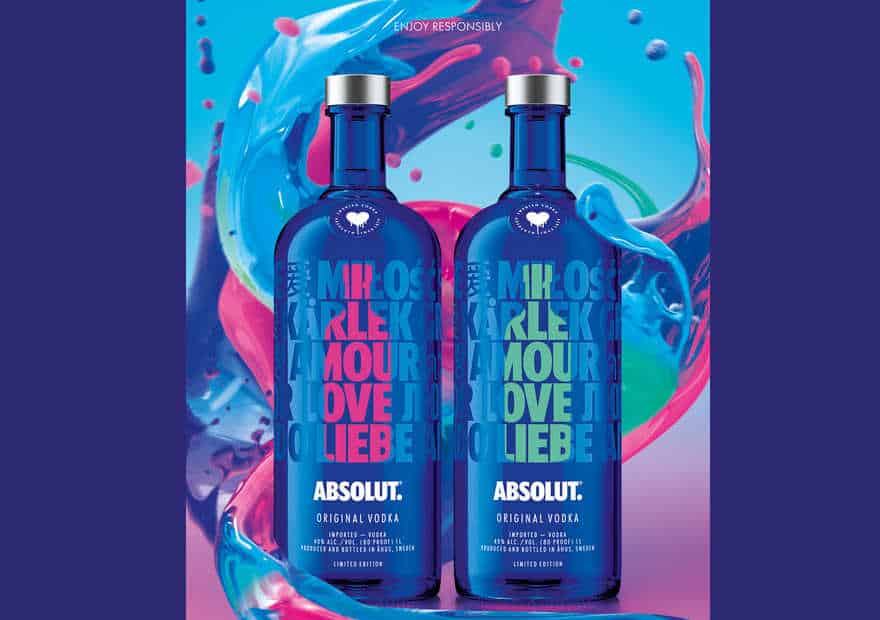 Absolut Vodka Limited Edition A Drop of Love, rosa und mint