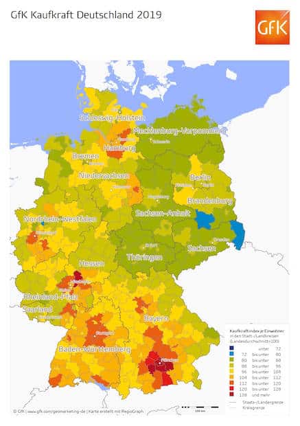 Deutschlandkarte - Kaufkraft nach Regionen