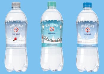 Mineralwasser mit Winter-Etikett
