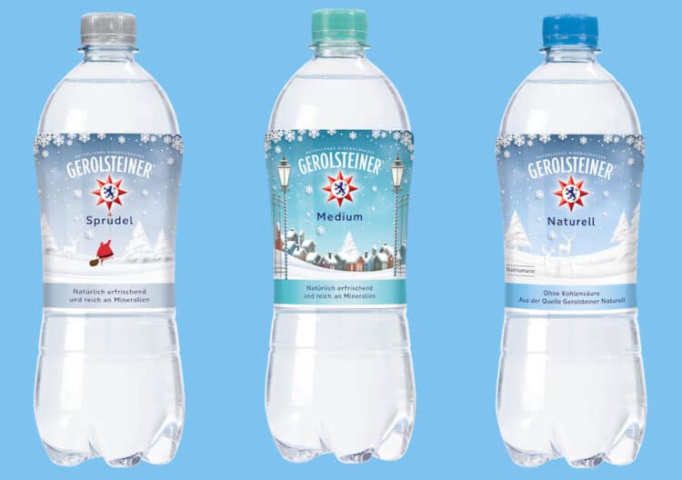 Mineralwasser mit Winter-Etikett