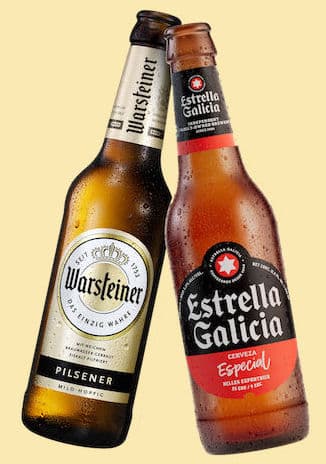 Abbildung Flaschen Warsteiner und Estrella Galicia