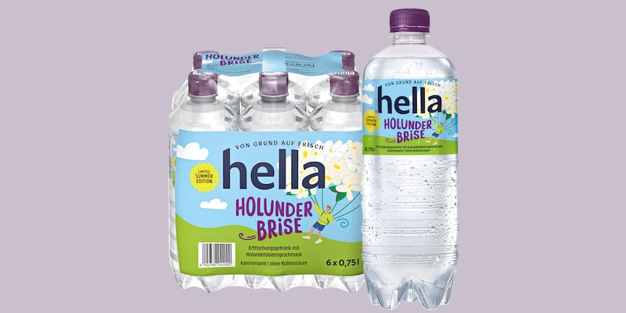 Hella Holunderbrise in der Einzelflasche und als Sixpack