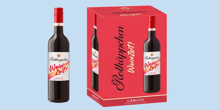 Flasche und Karton von Rotkäppchen Weinzeit Rot