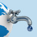 Grafik einer Weltkugel mit einem Wasserhahn