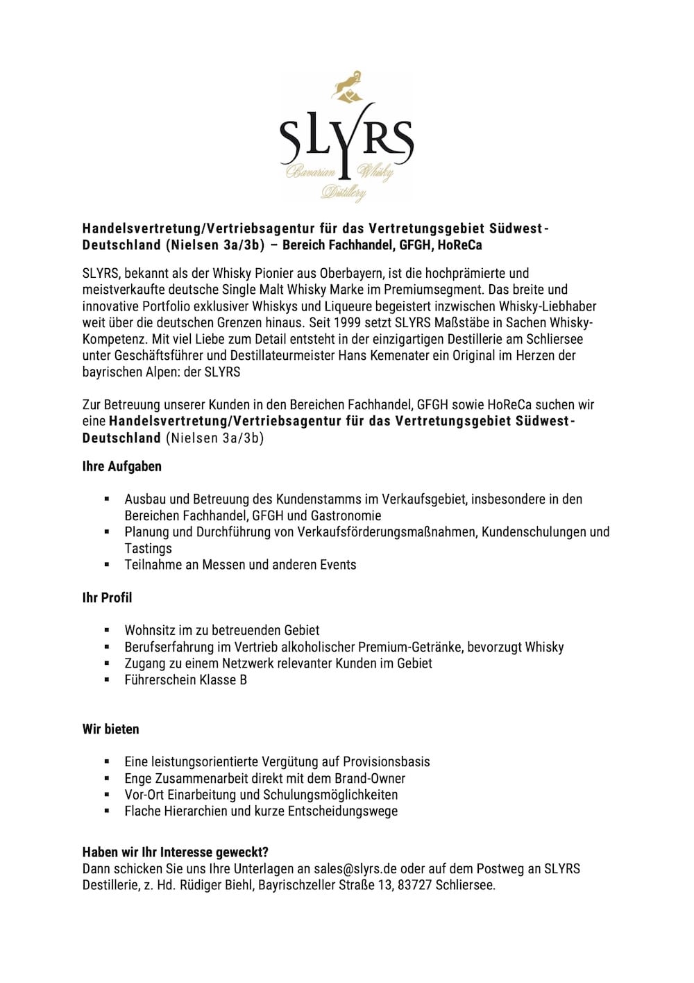 Handelsvertretung/Vertriebsagentur FH, GFGH, HoReCa