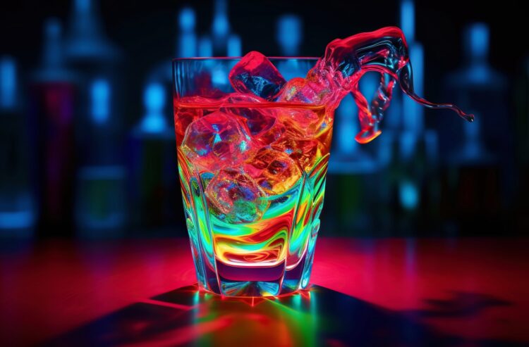 Psychedelisches Cocktailglas in bunten Farben