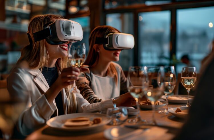 Foto von zwei Frauen mit VR Brillen im Restaurant