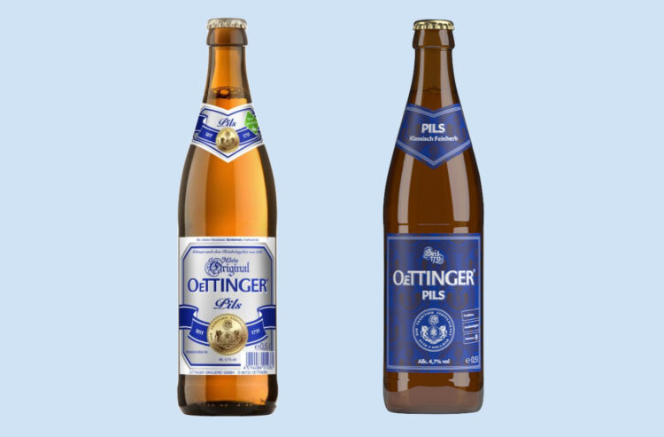 Foto der alten und neuen Flasche Oettinger Pils