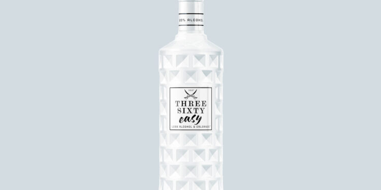 Eine Flasche Three Sixty Easy vor blau-grauem Hintergrund
