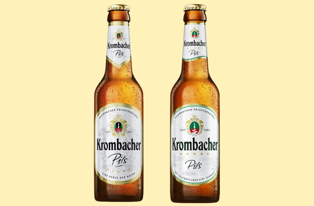 Die alte und die neue Flasche Krombacher Pils