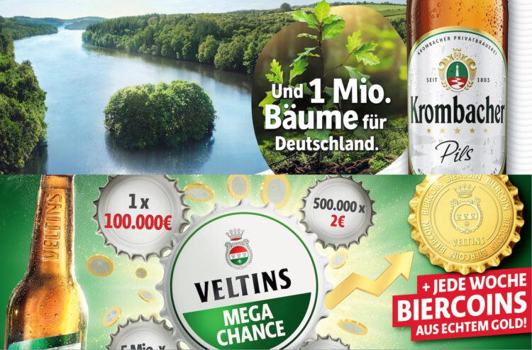 Ab April sollen die bekannten Kronkorken-Gewinnspiele wieder für Aufmerksamkeit sorgen.  (Fotos: Krombacher/Veltins)