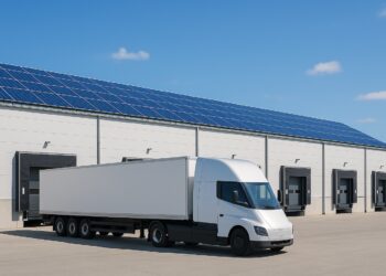 Bild eines Logistikzentrums mit Solarpanels auf dem Dach
