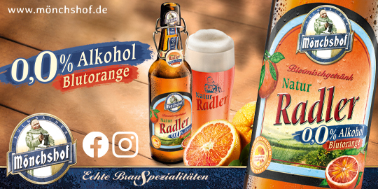 Anzeige Mönchshof Natur Radler Blutorange 0,0% Alkohol