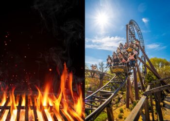 Foto von Achterbahn und Grill
