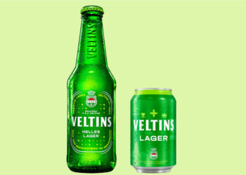 Eine Flasche und eine Dose Veltins Helles Lager