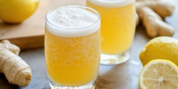 Foto eines ungefilterten Bieres mit Zitrone und Ingwer