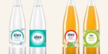 Der Relaunch am Beispiel der Sorten Alwa Medium und Apfelschorle: links jeweils der alte, rechts der neue Auftritt