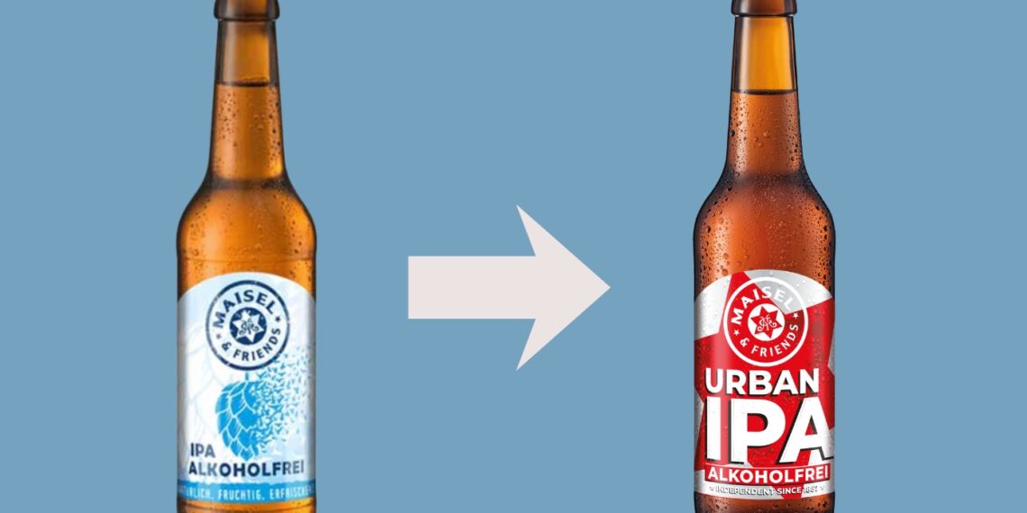 Foto der alten und neuen Flasche von Maisel & Friends IPA alkoholfrei